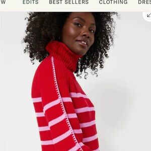 Vibrant Red and Pink Striped Turtleneck Dress